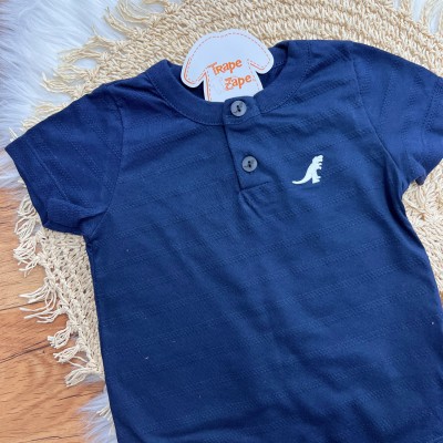 Conj. Camiseta Gola Careca Rex e Bermuda em Moletinho - Marinho e Mostarda